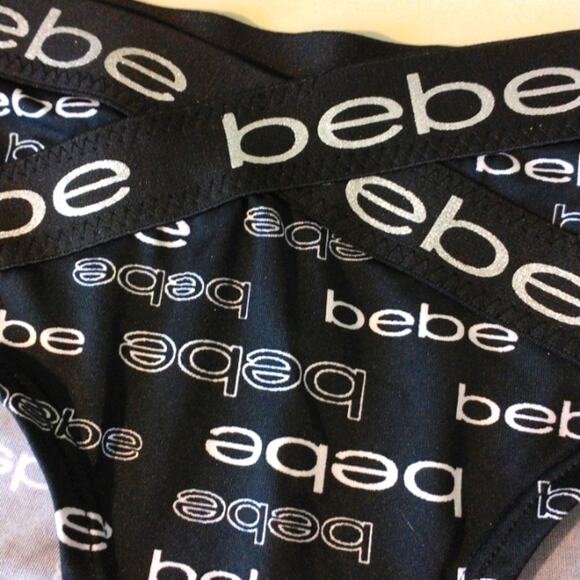 NEW! bebe Luxury Intimates Panty Size L Black Monogram Criss Cross Hi Cut - Picture 3 of 7
